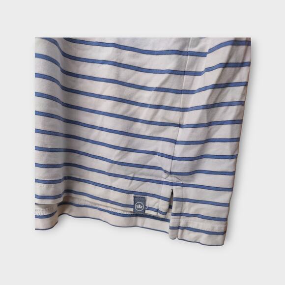 Mens Peter Millar White Blue Striped Short Sleeve One Pocket Polo Shirt Size XXL - Picture 3 of 6